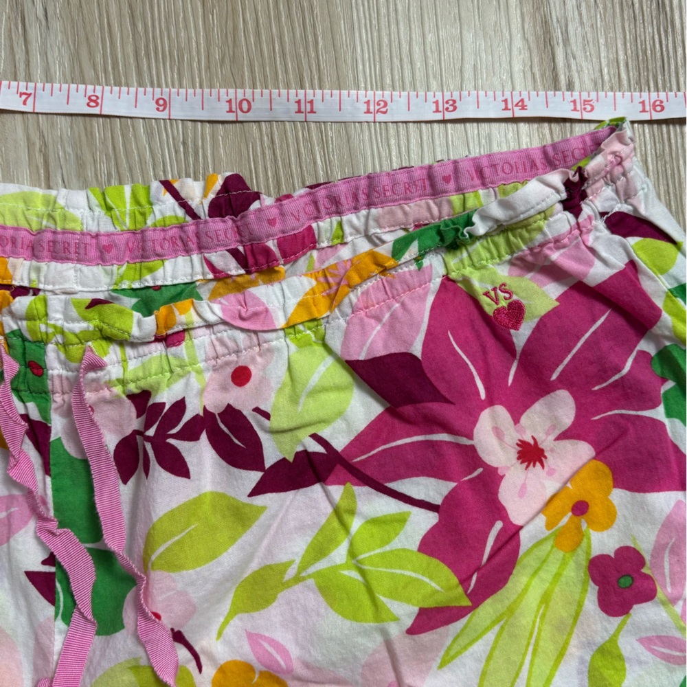 Victoria Secret Tropical Floral Print Large Pajama Ruffle Hem Pants 100% Cotton - Picture 8 of 10